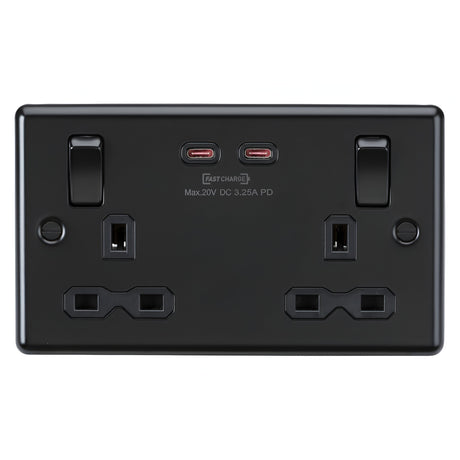 13A 2G DP Switched Socket with Dual USB-C [65W DUAL FASTCHARGE] - Matt Black