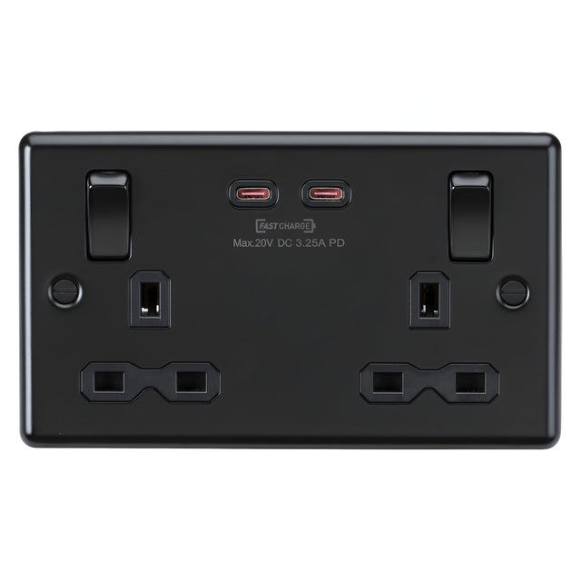 13A 2G DP Switched Socket with Dual USB-C [65W DUAL FASTCHARGE] - Matt Black