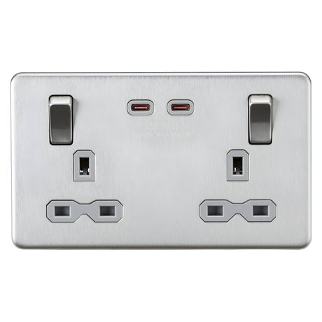 13A 2G DP Switched Socket with Dual USB-C [65W DUAL FASTCHARGE] - Brushed Chrome
