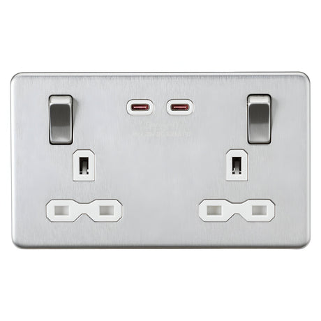 13A 2G DP Switched Socket with Dual USB-C [65W DUAL FASTCHARGE] - Brushed Chrome