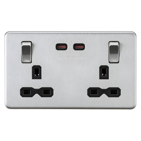 13A 2G DP Switched Socket with Dual USB-C [65W DUAL FASTCHARGE] - Brushed Chrome