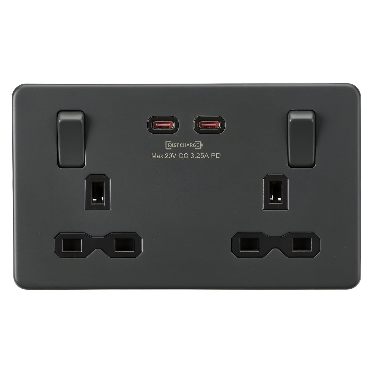 13A 2G DP Switched Socket with Dual USB-C [65W DUAL FASTCHARGE] - Anthracite