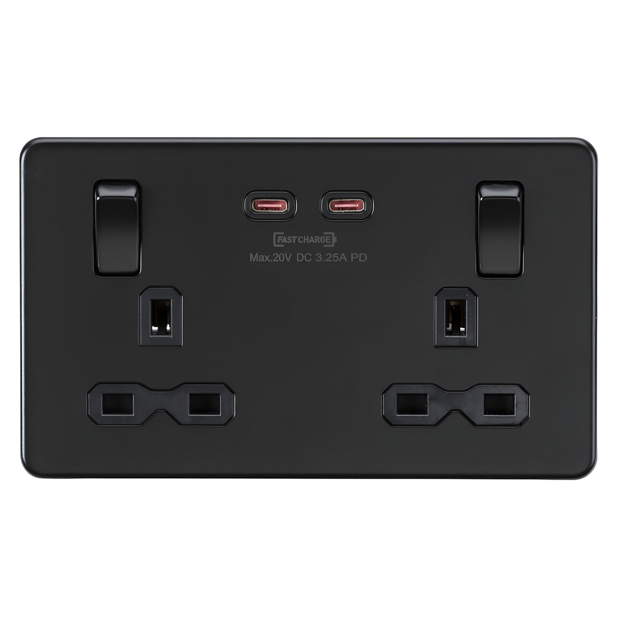 13A 2G DP Switched Socket with Dual USB-C [65W DUAL FASTCHARGE] - Matt Black