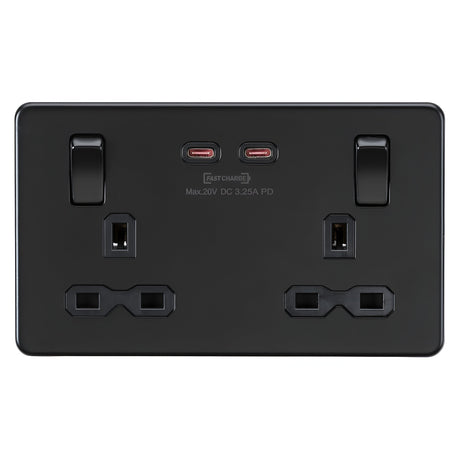 13A 2G DP Switched Socket with Dual USB-C [65W DUAL FASTCHARGE] - Matt Black