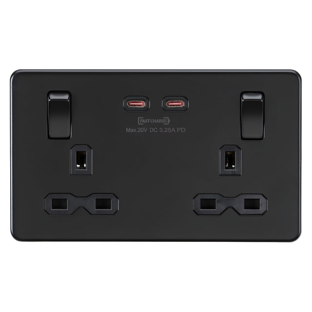 13A 2G DP Switched Socket with Dual USB-C [65W DUAL FASTCHARGE] - Matt Black
