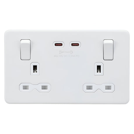 13A 2G DP Switched Socket with Dual USB-C [65W DUAL FASTCHARGE] - Matt White