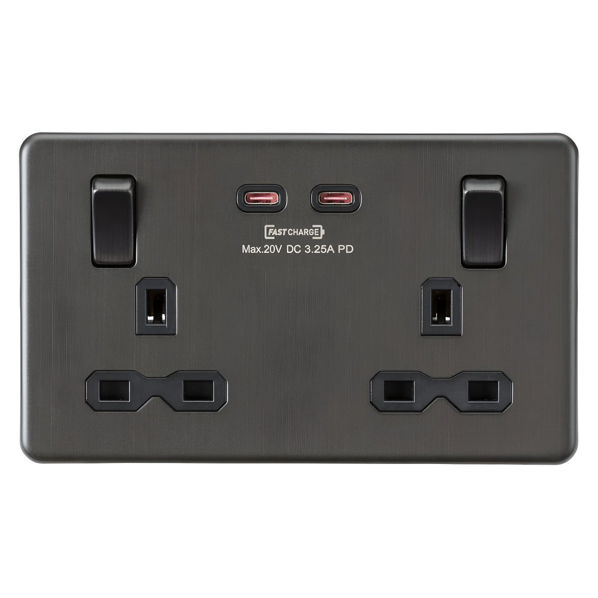 13A 2G DP Switched Socket with Dual USB-C [65W DUAL FASTCHARGE] - Smoked Bronze