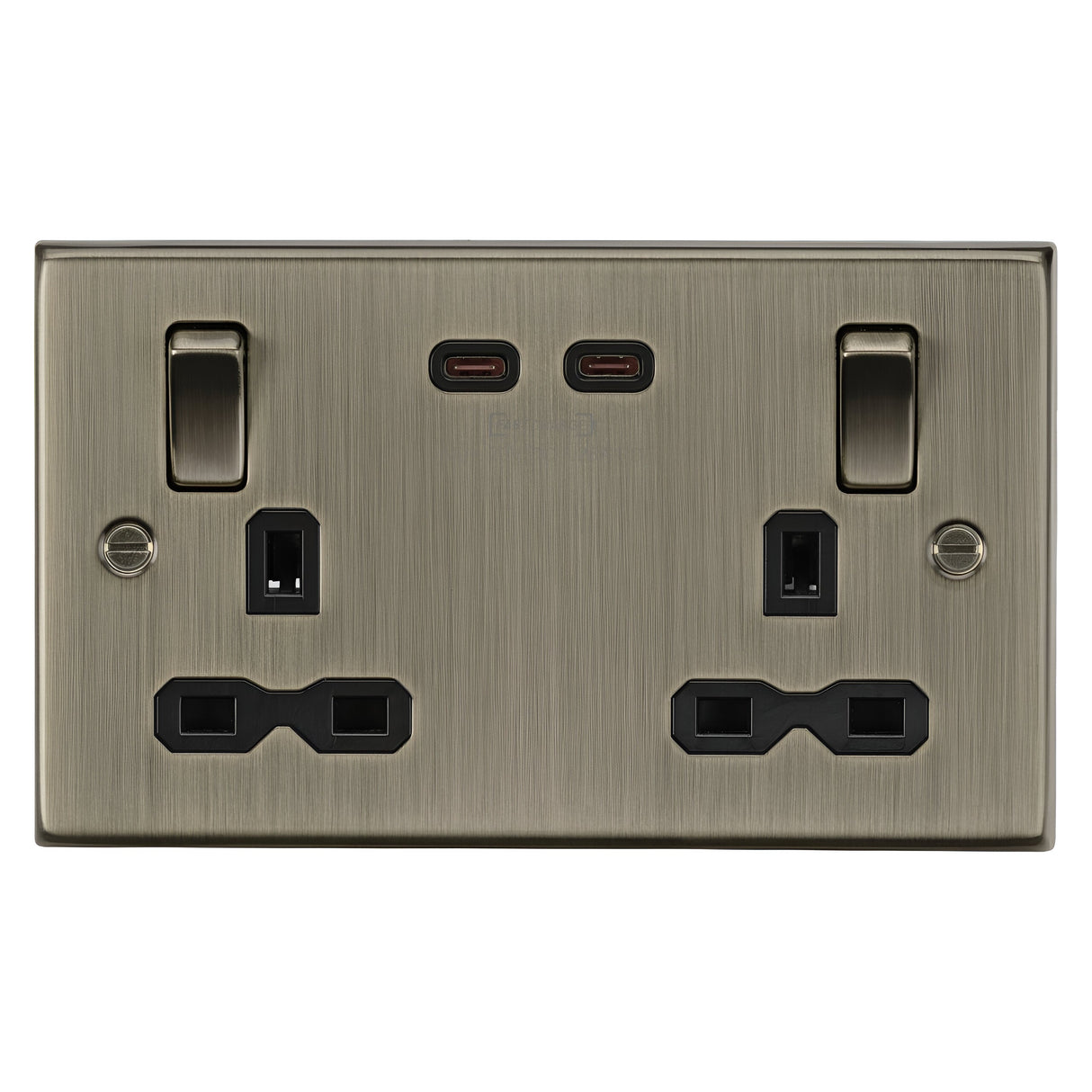 13A 2G DP Switched Socket with Dual USB-C [65W DUAL FASTCHARGE] - Antique Brass