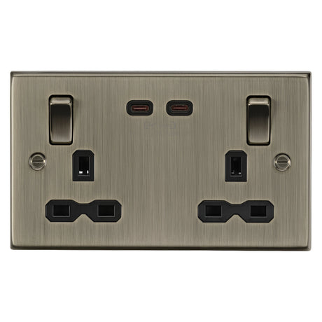 13A 2G DP Switched Socket with Dual USB-C [65W DUAL FASTCHARGE] - Antique Brass