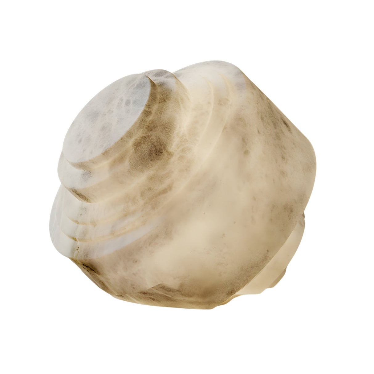 The Selmora LED Fluid Silhouette Alabaster Table Lamp in soft white features a translucent, pale beige, irregular sculptural form with smooth swirling patterns and layered curves, reminiscent of Spanish alabaster design.