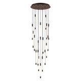 Index 20 Light Cylinder Ceiling Light with round bronze ceiling plate and 20 LED tube pendants cascading at varied lengths, black metal fittings, on a plain white background.