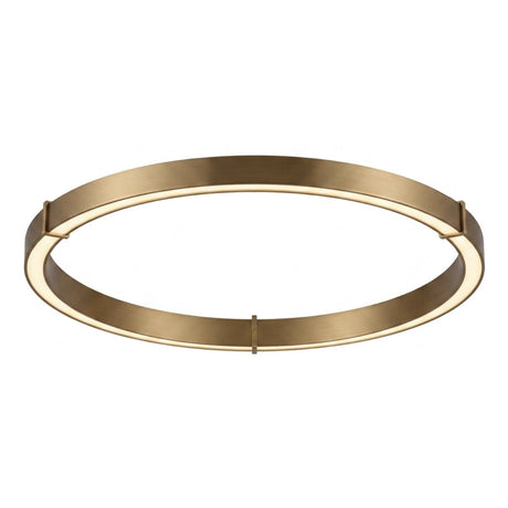 Orbita LED Ceiling Light 116cm, a large circular flush fitting in brushed brass-toned metal with an integrated ring light emitting a soft glow, shown on a plain white background.