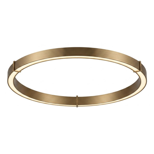 Orbita LED Ceiling Light 116cm, a large circular flush fitting in brushed brass-toned metal with an integrated ring light emitting a soft glow, shown on a plain white background.