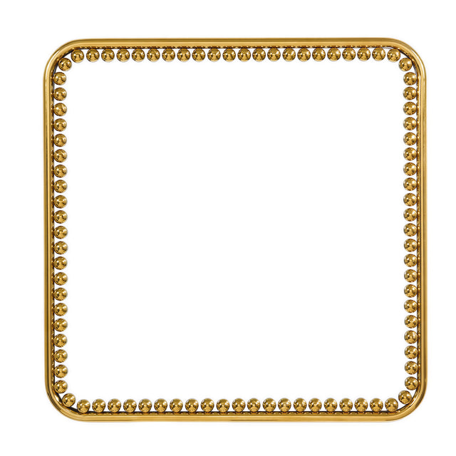 Diva Square wall mirror, 95cm, with a rounded-corner gold frame edged in individual beaded spheres, larger at the corners, shown against a plain white background.