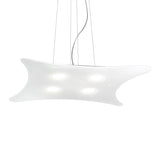 Manta 4 Light Glass Pendant Light in white, an elongated wave-shaped ceiling fitting with four recessed GX53 downlights, shown on a plain white background.
