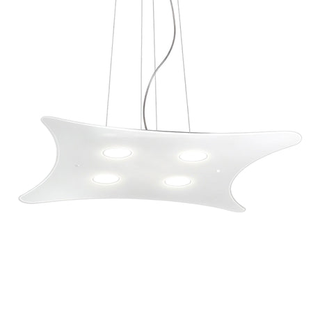 Manta 4 Light Glass Pendant Light in white, an elongated wave-shaped ceiling fitting with four recessed GX53 downlights, shown on a plain white background.