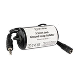 AV:Link 3.5mm jack ground loop isolator with black cylindrical body, inline cable, 3.5mm plug and socket connectors, on a plain white background.