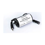 AV:Link 3.5mm Jack Ground Loop Isolator with black cylindrical inline body, jack plug and socket ends, and coiled cable on a white background.