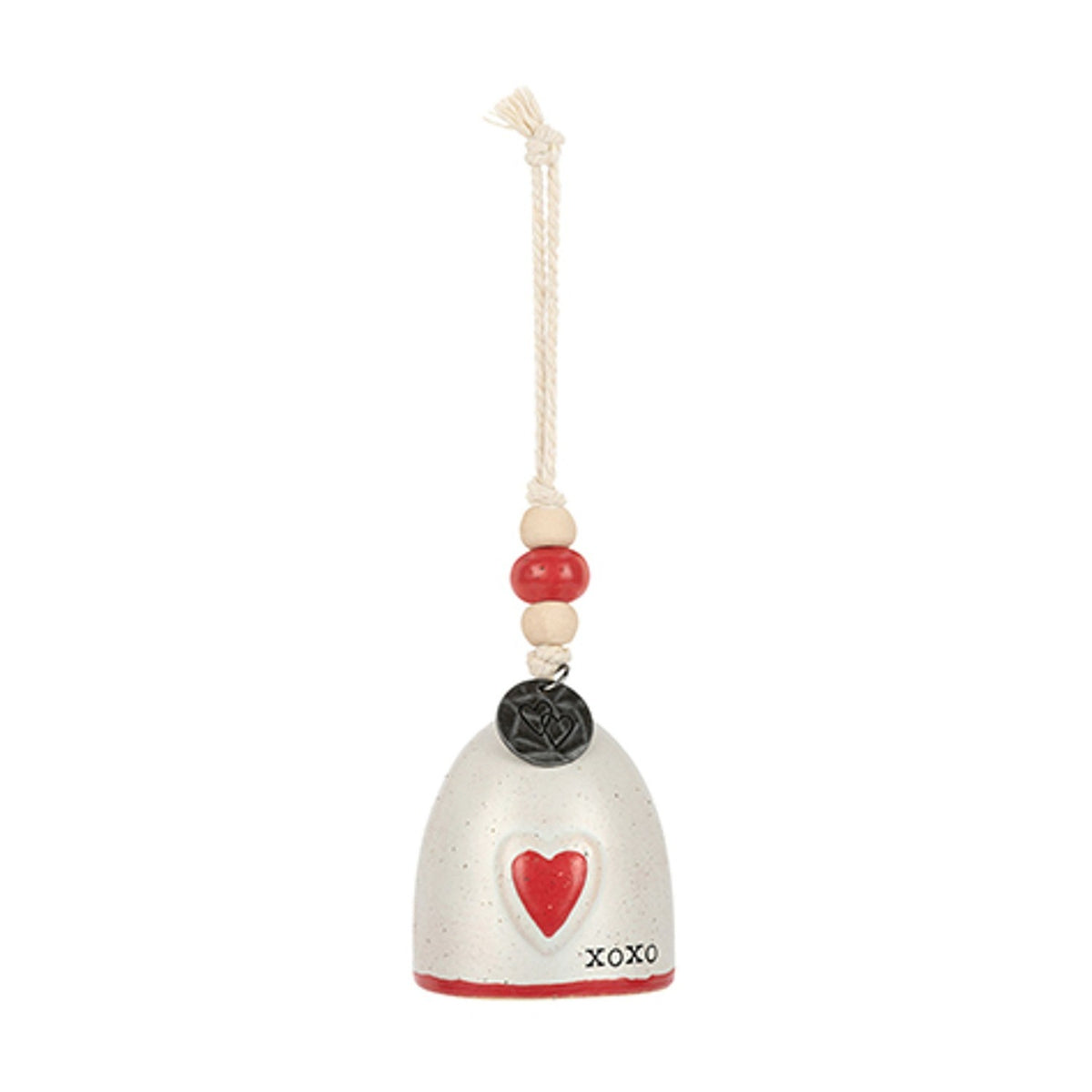 Love Heart Mini Holiday Bell Hanging Ceramic Ornament - Red