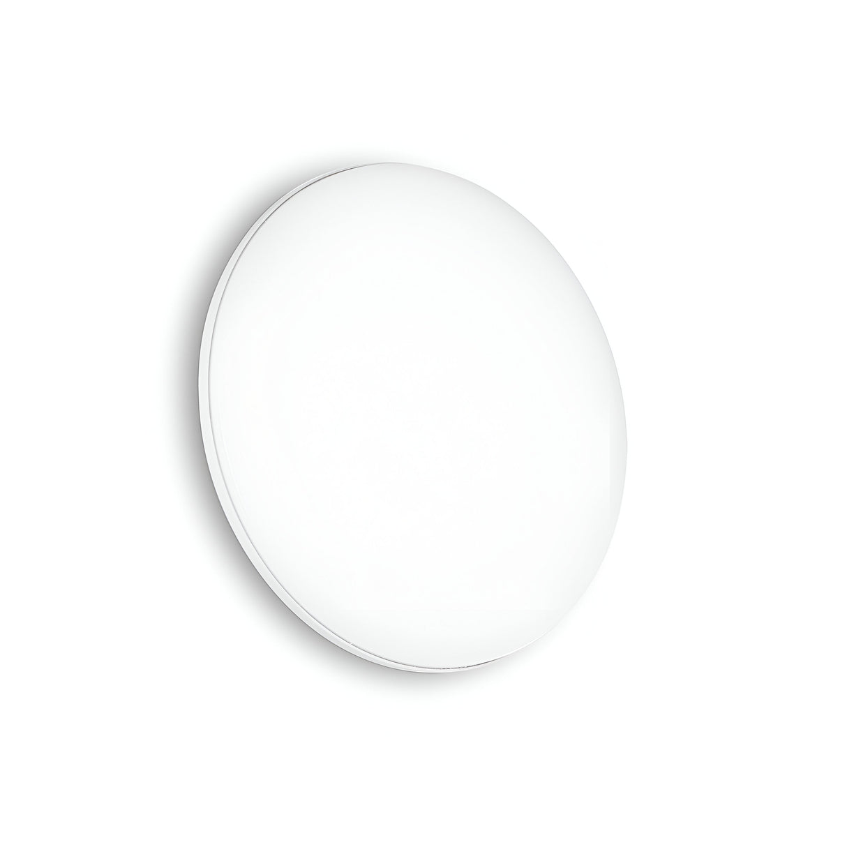The Vibe LED Round Flush Light 4000K - White is mounted on a white background, seamlessly blending minimalist décor with contemporary design to provide energy-efficient lighting.