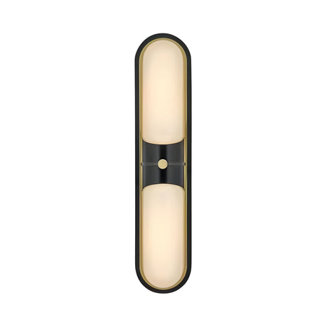 The Lunaris LED Capsule Alabaster Wall Light features a wall-mounted, oval design with soft white illumination, a black central band, and elegant alabaster set against a white background.
