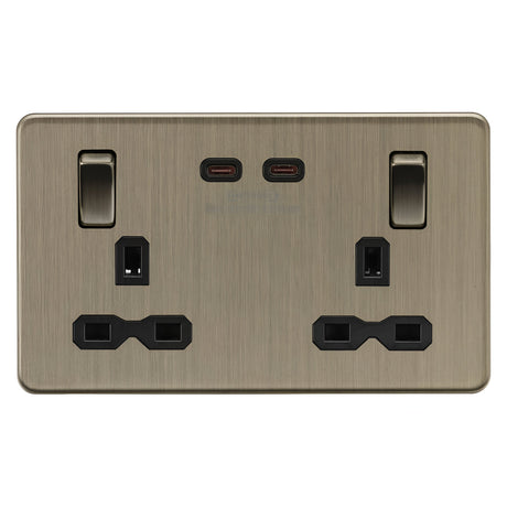 13A 2G DP Switched Socket with Dual USB-C [65W DUAL FASTCHARGE] - Antique Brass