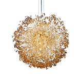 Astro 60 Light Crystal Chandelier 170cm, a large spherical pendant with tangled gold-toned metal strands and crystal accents, multiple lit points, on a plain white background.