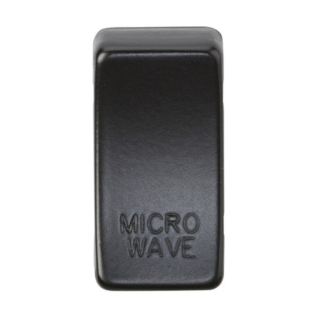 A stylish matt black Switch Cover, embossed with the word MICROWAVE, integrates effortlessly into rocker covers and features an IP20 rating.