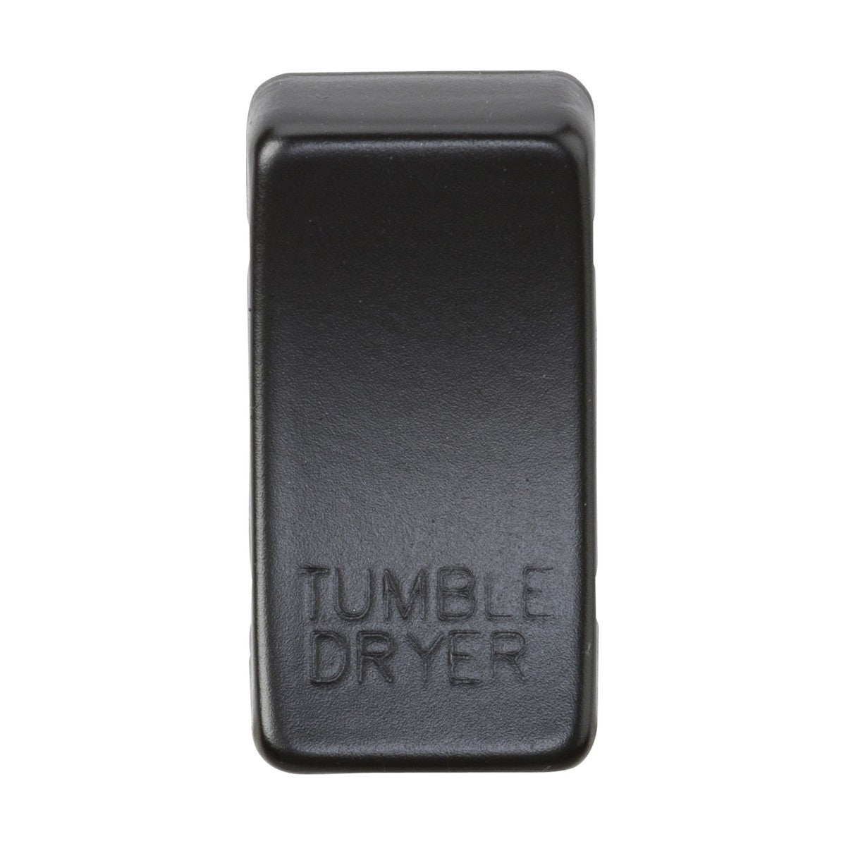 A matt black switch cover embossed with "TUMBLE DRYER" and made from ABS material, featuring interchangeable rocker covers.