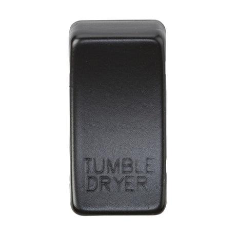 A matt black switch cover embossed with "TUMBLE DRYER" and made from ABS material, featuring interchangeable rocker covers.