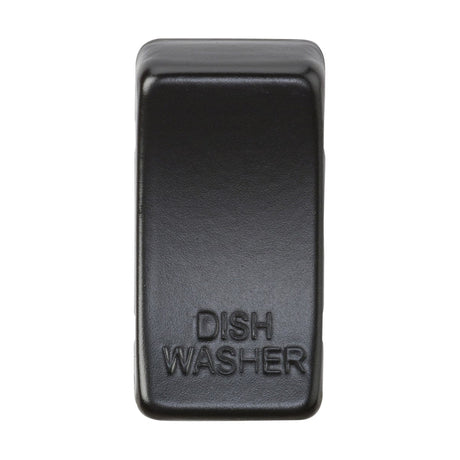 A stylish, matte black switch cover labeled "DISHWASHER" with raised lettering. It features an interchangeable design with a simple rectangular shape and smooth texture, similar to modern rocker covers.