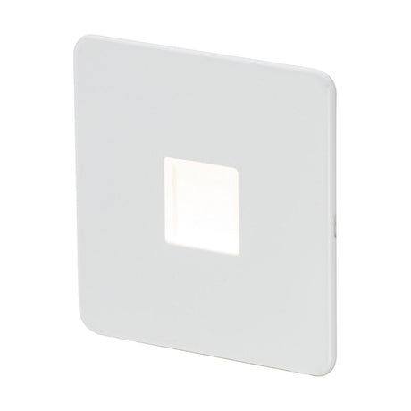 The LED Plinth Light - Matt White is a square, white LED night light featuring a central illuminated section ideal for staircase lighting. It is designed for wall mounting with a minimalist, low-profile fitting that seamlessly blends into any décor.
