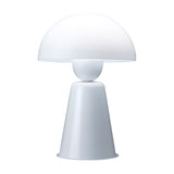 Star Table Lamp in glossy white, featuring a wide dome acrylic shade on a rounded neck atop a tapering iron cone base, shown on a plain white background.
