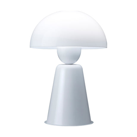 Star Table Lamp in glossy white, featuring a wide dome acrylic shade on a rounded neck atop a tapering iron cone base, shown on a plain white background.