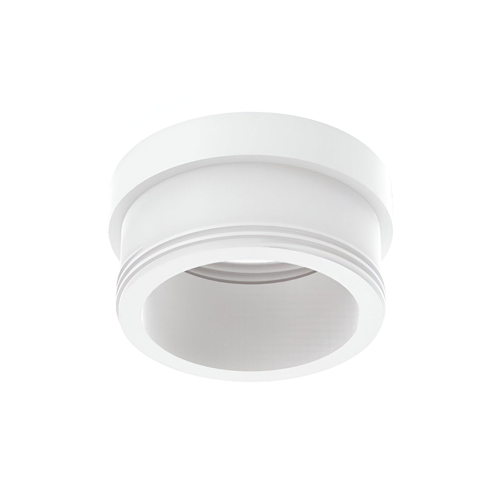 The Lumos LED Bulb with GU10 Adapter in white is a cylindrical lighting fixture that boasts a simple, modern design characterized by clean lines and a smooth surface. It includes a recessed area for the adapter and an LED bulb, all set against a plain white backdrop.