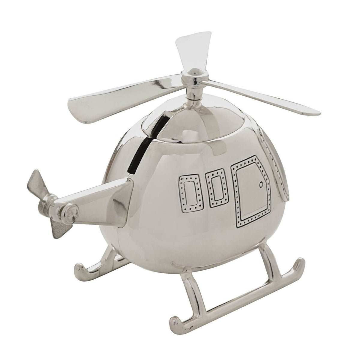 Helicopter Silverplated Money Box with Coin Slot - Silver