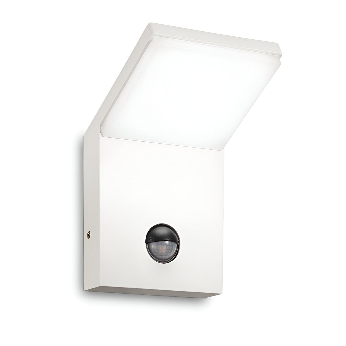Introducing the Brillix Outdoor Motion Sensor LED Wall Light 9.5W 4000K in White, featuring a sleek, minimalist design perfect for outdoor use. This modern wall light fixture is equipped with an energy-efficient LED and seamlessly affixes to any wall with its motion sensor at the base.