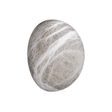 The Orvani LED Small Oval Alabaster Wall Light features a smooth, rounded gray design with white, wispy streaks reminiscent of Spanish alabaster, presented on a white background.