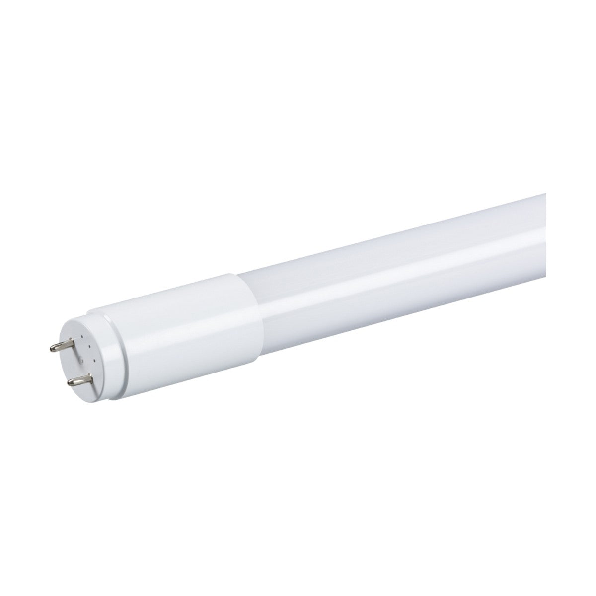 The 9W T8 2ft LED Glass Tube - 6000K, with its two metal prongs on one end, is an ideal alternative to traditional T8 fluorescent bulbs. It provides a crisp daylight glow of 6000K. This modern lighting solution stands out against a plain white background, offering both efficiency and brightness.