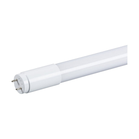 The 9W T8 2ft LED Glass Tube - 6000K, with its two metal prongs on one end, is an ideal alternative to traditional T8 fluorescent bulbs. It provides a crisp daylight glow of 6000K. This modern lighting solution stands out against a plain white background, offering both efficiency and brightness.