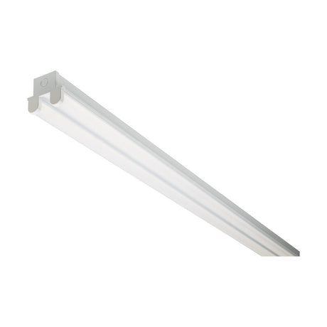 Introducing the Twin 6ft 60W LED Emergency Batten 4000K: a sleek, elongated rectangular fixture featuring a frosted cover. Its suspended design, crafted from metal and plastic, provides a contemporary lighting solution in cool white.