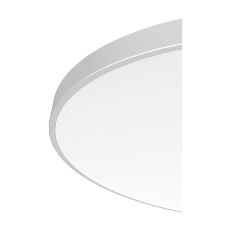 Close-up of a round 24W IP54 flush ceiling light, 30cm, with an opal white diffuser set in a silver ring, shown against a plain white background.