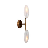 The Althia LED Alabaster Wall Light features a brushed brass fixture and soft white shades, offering minimalist, modern style. Perfect for decorative lighting in any space.