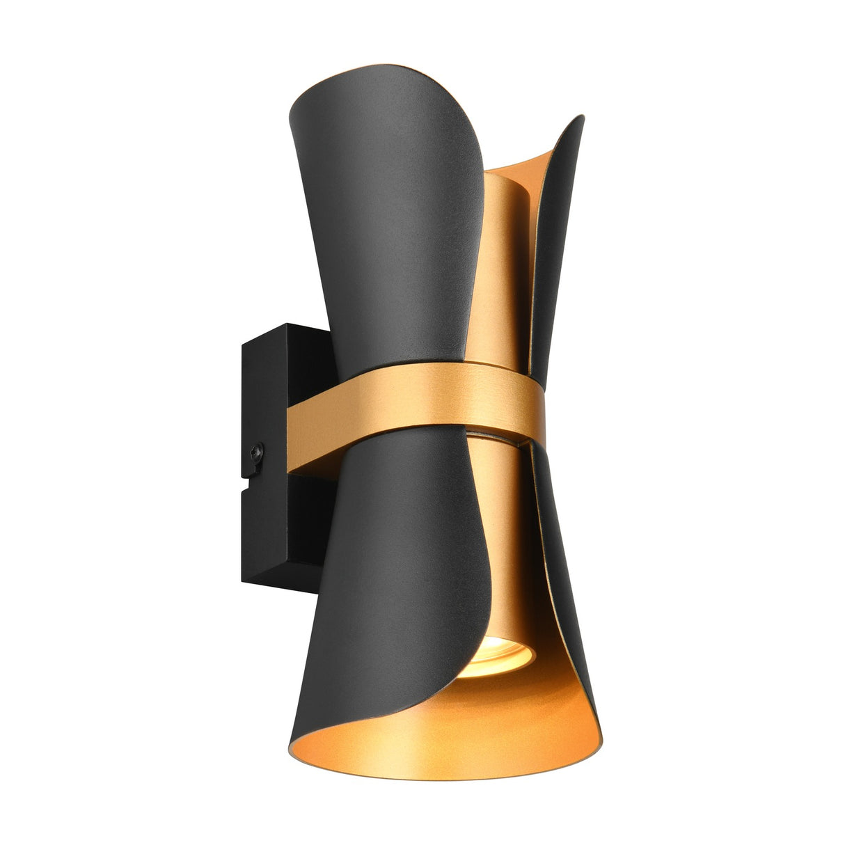 Coat 2 Light Up Down Cone Wall Light – Black & Gold