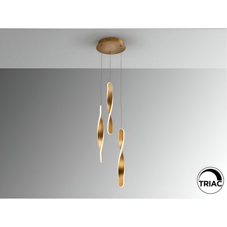 Twist 3 Light Dimmable LED Cluster Pendant 30W 3000K - Gold