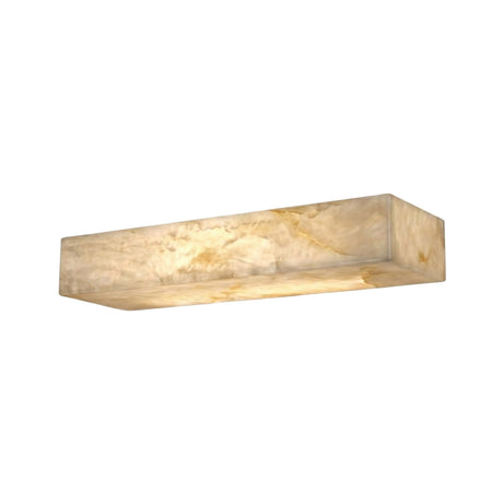 The Caelith LED Small Alabaster Shelf With Light – Soft White is a rectangular, wall-mounted shelf featuring a marbled beige translucent surface that softly glows, adding elegant ambient lighting to your space.