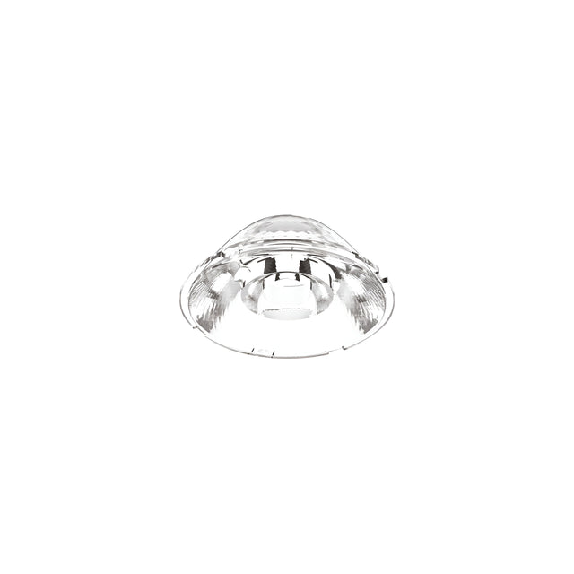 Close-up view of the Prismatic Pendant Lens - 15°, 65mm, featuring a clear, circular design with a reflective, ridged surface. It is displayed on a plain white background, resembling a lighting accessory or optical component.