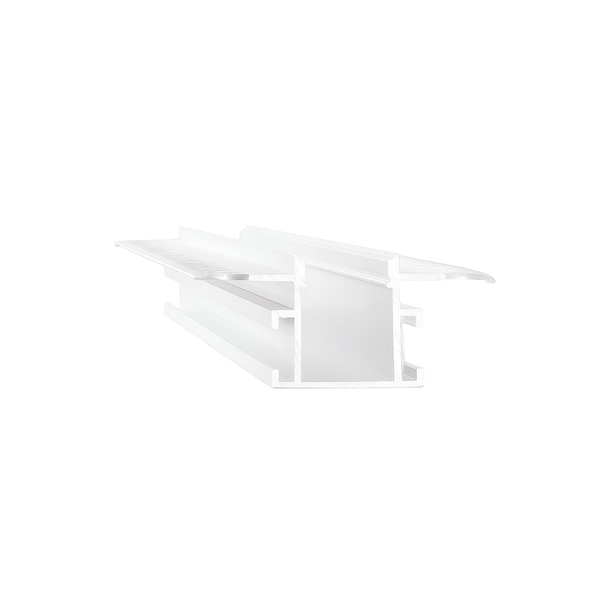 Arcus-1 Trimless Recessed Linear Slot for LED Strip Lighting - White, 2m, featuring a rectangular shape and hollow center, is designed for construction or architectural applications such as Trim Recessed Linear Slot needs, and is showcased against a plain white background.