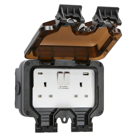 IP66 13A 2G SP Switched Socket with Dual USB A+C [5V DC4.0A shared]