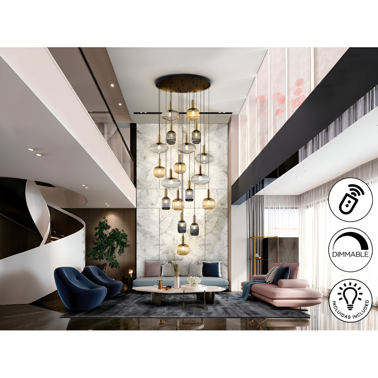 Norma 18 Light Glass Cluster Pendant - Multicoloured (With Remote Control)